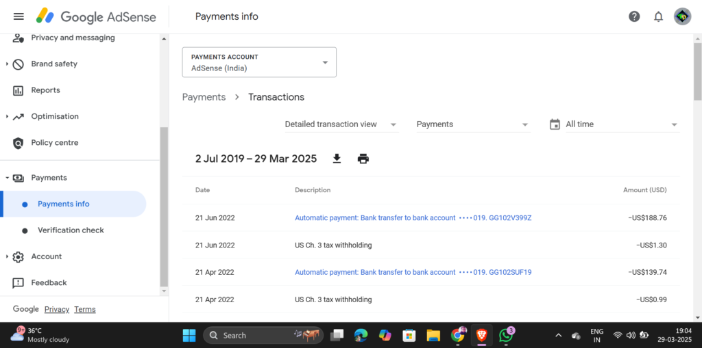 payment received adsense account buy